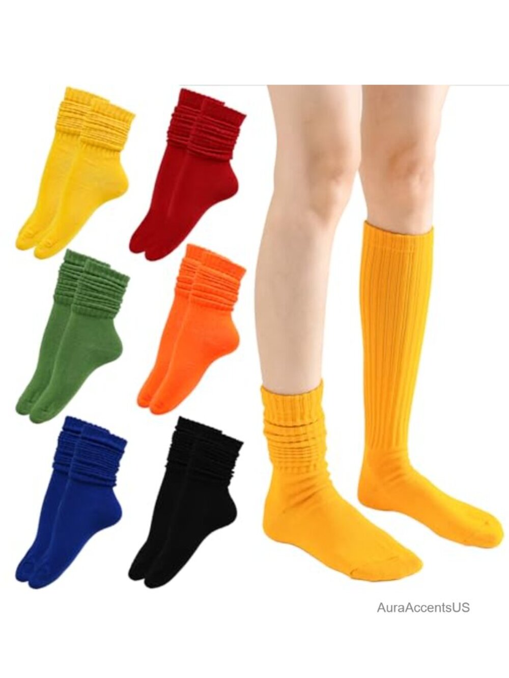 6 Pack Slouch Socks Women Knee High Scrunch Socks Polyester Spandex